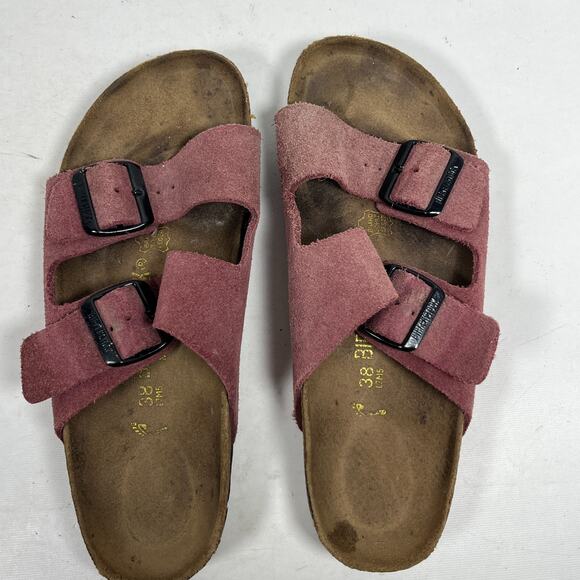 BIRKENSTOCK Sandals 38 L7 M5 Arizona Velvety Suede Leather Zinfandel Red - Picture 13 of 15